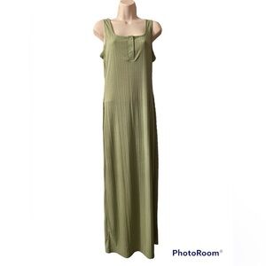 Iris Basic Green ribbed sheer henley style tank maxi coverup dress NWT